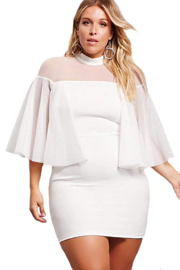 BY220153-1 White Plus Size Semi sheer Dress